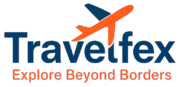 Travelfex logo featuring a stylized airplane integrated into the wordmark, with the slogan 'Explore Beyond Borders' in orange beneath — representing a dynamic and global travel brand.